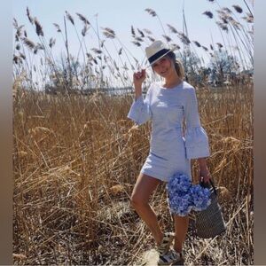 English Factory | Blue Striped | Bell Sleeve Mini Dress | XS